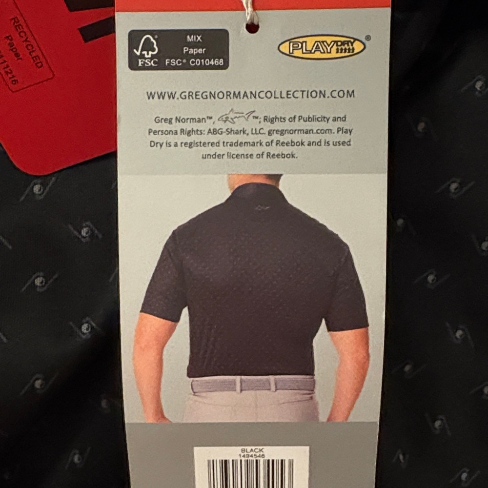 Greg Norman Collection Black Golf Polo with Subtle Pattern - Picture 11 of 11